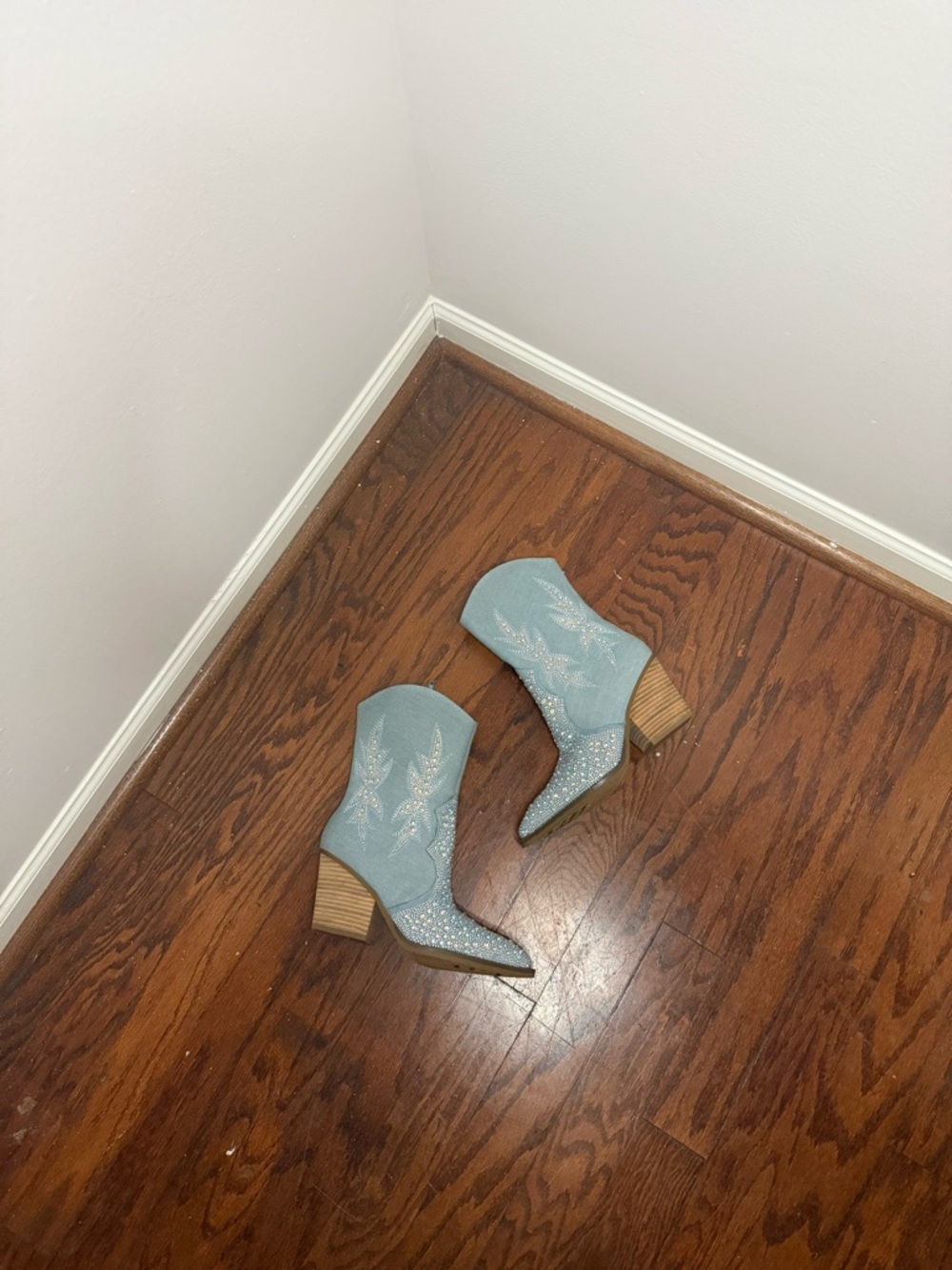 Cape Robbin Denim & Rhinestone Western Ankle Booties